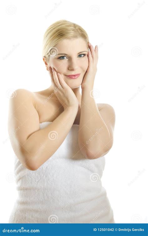Beautiful Woman In Towel With Healthy Skin Stock Photo Image Of Clear