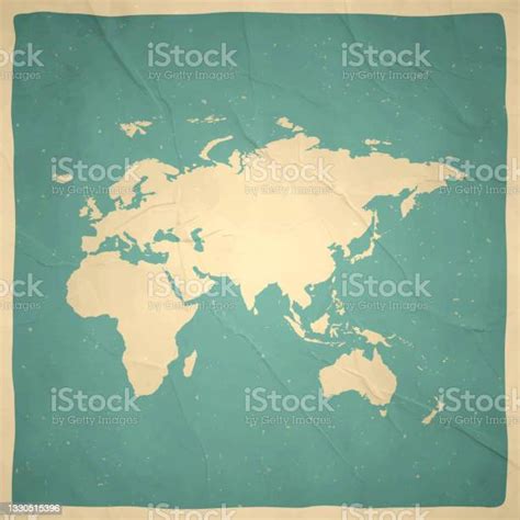 Europe Asia Africa Oceania Map In Retro Vintage Style Old Textured