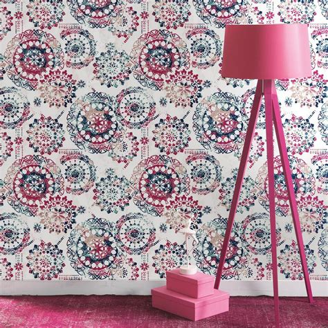 Bohemian Peel And Stick Wallpaper In Pink And Blue By Roommates For York