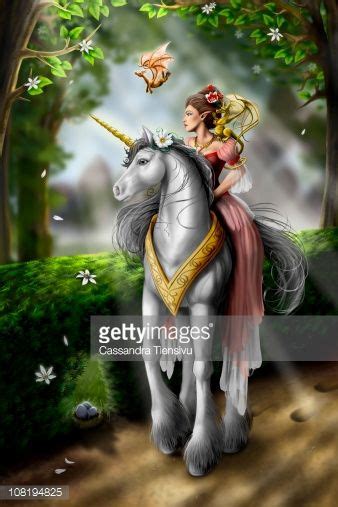 Stock Illustration Unicorn Elf And Dragon Illustration Unicorn