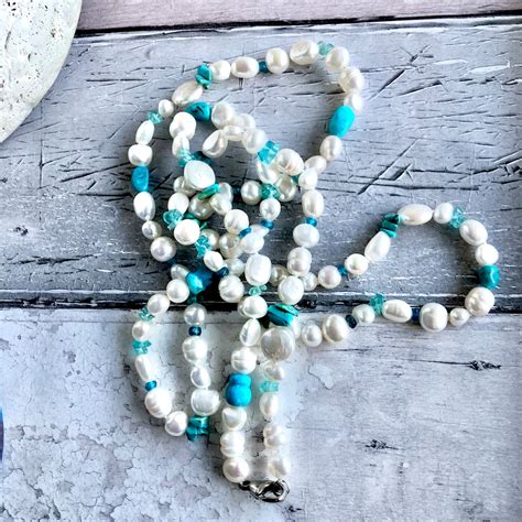 Pearl Turquoise Necklace With Silver Clasp Etsy