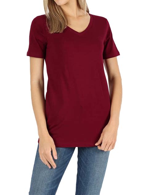 thelovely women and plus size cotton v neck short sleeve casual basic tee shirts cabernet