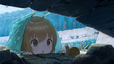 Download 1920x1080 Cute Anime Girl Loli Raining Curious