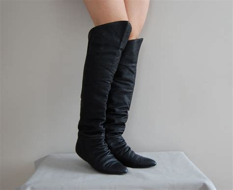Vintage Over The Knee Black Leather Boots