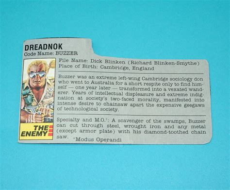 1985 Gi Joe Buzzer V1 File Card Filecard Uk Hasbro Boonsart Shop