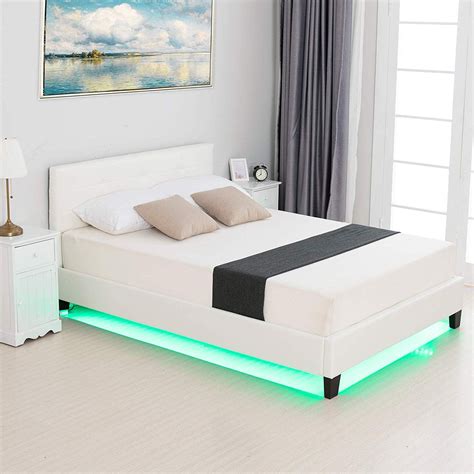 Mecor Modern Upholstered Faux Leather Platform Bed with LED Light with ...