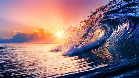 Free Photo Ocean Wave Sunset Yellow Sunny Scene