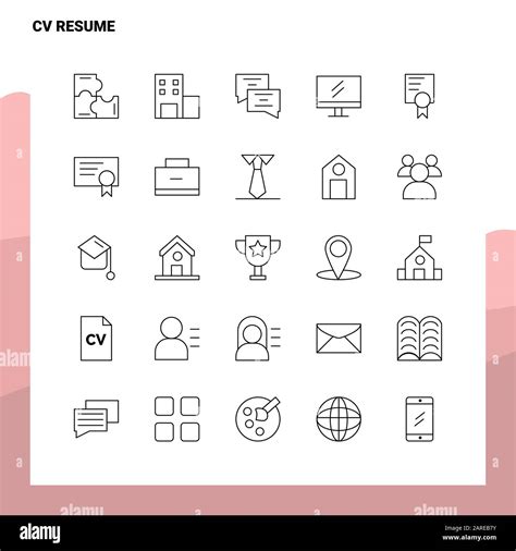 Set Of Cv Resume Line Icon Set 25 Icons Vector Minimalism Style Design