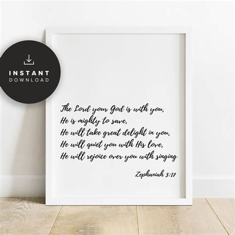Bible Verse Poster Printable The Lord Your God Zephaniah Etsy