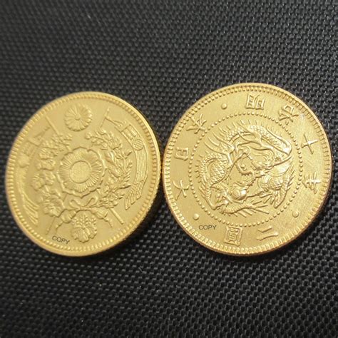 Jp04 Reproduction Gold Plated Asia Meiji 10 Year 2 Yen Japan Coin