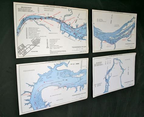 4 Vintage Tennessee River Navigation Charts