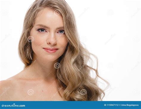 Woman Beauty Skin Care Close Up Portrait Blonde Hair Studio On W Stock Photo Image Of Eyes