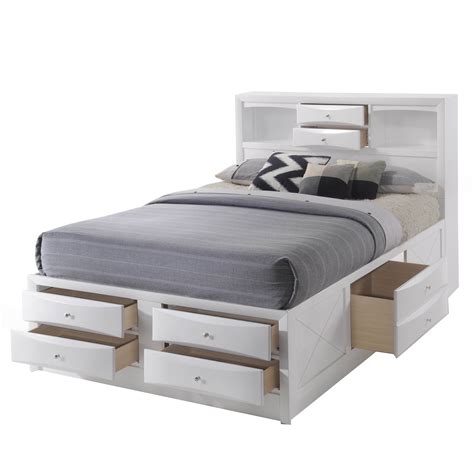 Eight Drawer Full Size Storage Bed With Bookcase Headboard White