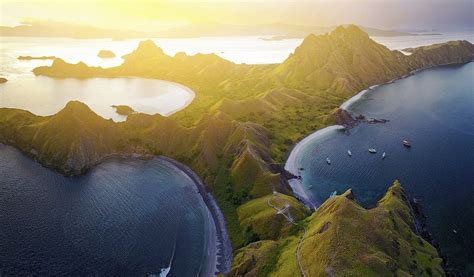 Aerial View Of Majestic Padar Island With Dramatic Sunlight During