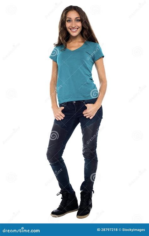 Full Body Young Woman In Casual Clothes Stock Photo Image Of Charming