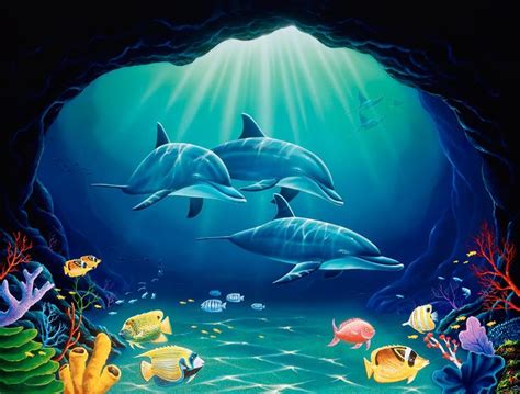 Image For Cave Explorers Dolphin Painting Dolphin Art Turtle Painting