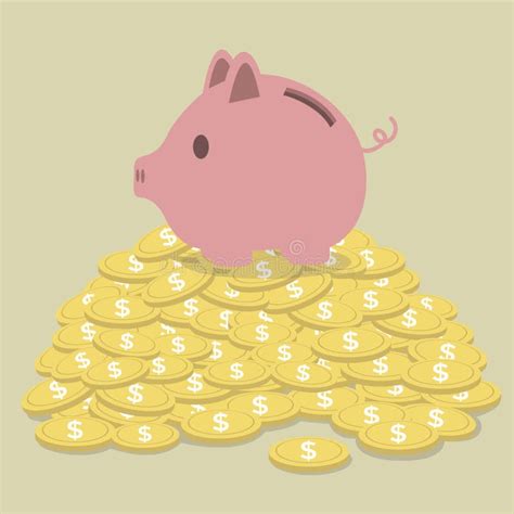 Pig Shaped Money Box Standing On Golden Coins Stock Vector
