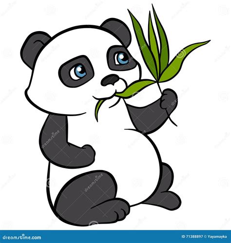 Cartoon Animals For Kids Little Cute Panda Eat Leaves Stock Vector