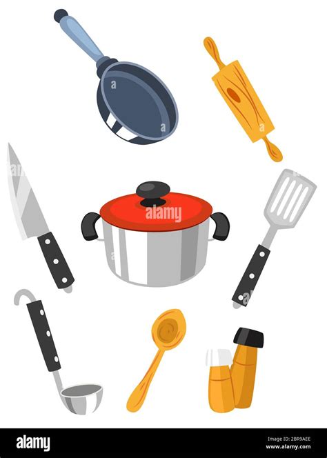 Kitchen Utensils Set Various Equipment Food Illustration Stock Photo