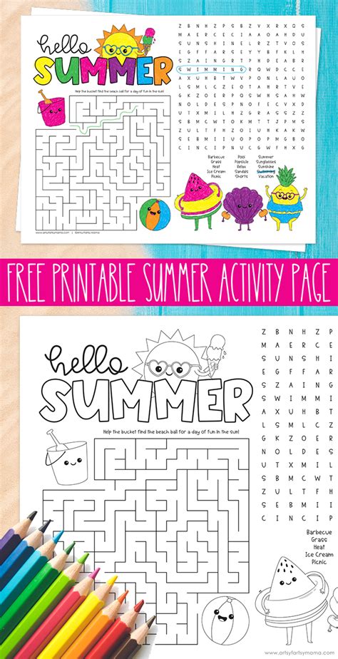 Free Printable Summer Activity Page Artsy Fartsy Mama