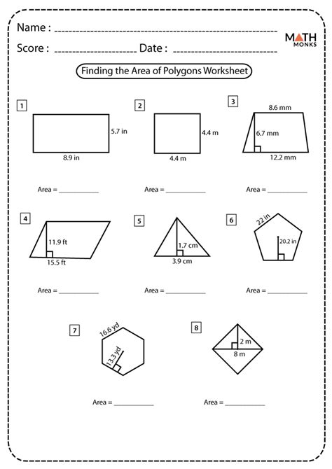 Area of Polygons Worksheets Math Monks