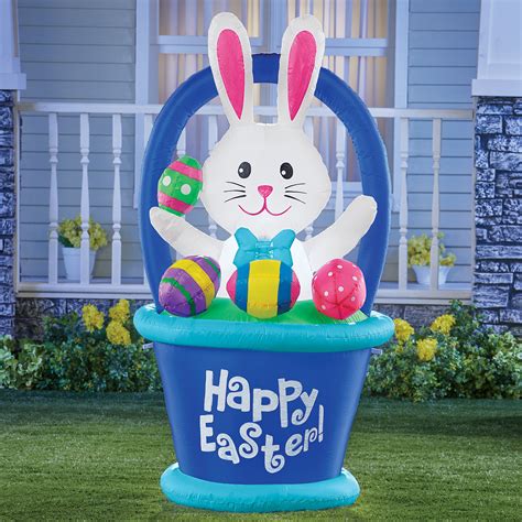 Lighted inflatable easter bunny egg yard. Collections Etc Inflatable Easter Bunny Basket Yard ...