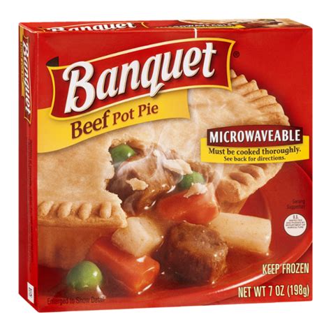 Banquet's chicken pot pie is a budget pot pie option that provides 7 ounces of the standard chunks of chicken, chicken gravy, peas, potatoes, and carrots for usually under a buck. Banquet Beef Pot Pie Reviews 2019