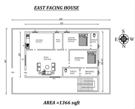 X Beautiful East Facing Bhk House Plan As Per Vastu Shastra Autocad Drawing File Details