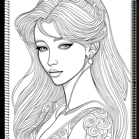 Very Beautiful Woman Coloring Book Page Pencil Sketch Arthubai