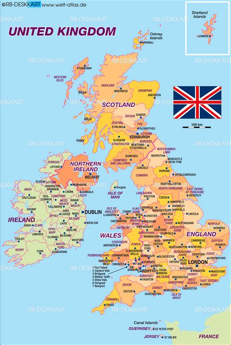 Map Of United Kingdom Great Britain Politically Country Welt