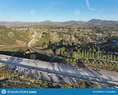 Aerial View Of Interstate 15 Highway With In Vehicle San Diego