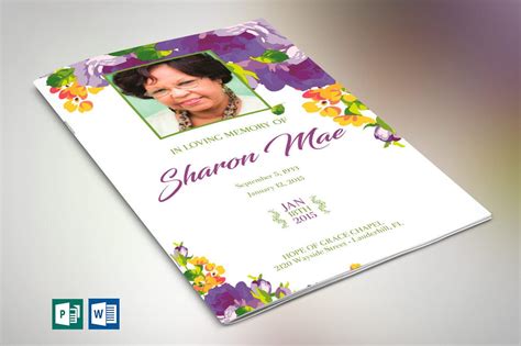 Purple Floral Funeral Program Word Publisher Template Inspiks Market