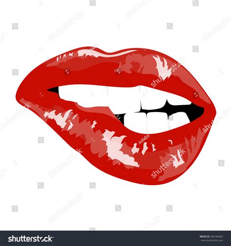 Red Sexy Lips Poster Girl Bites Stock Vector Royalty Free 496184062