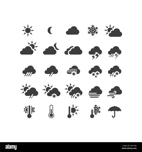 Weather Forecast Black Vector Icon Set Stormy Sunny Rain Snow Icons