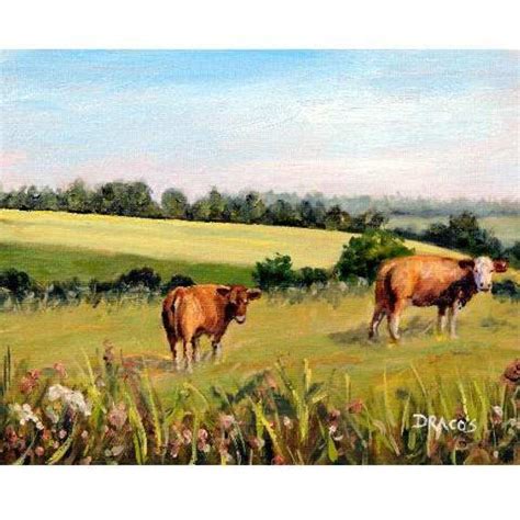 Landscape Print By Dottie Dracos A Beautiful Field With Cows Etsy