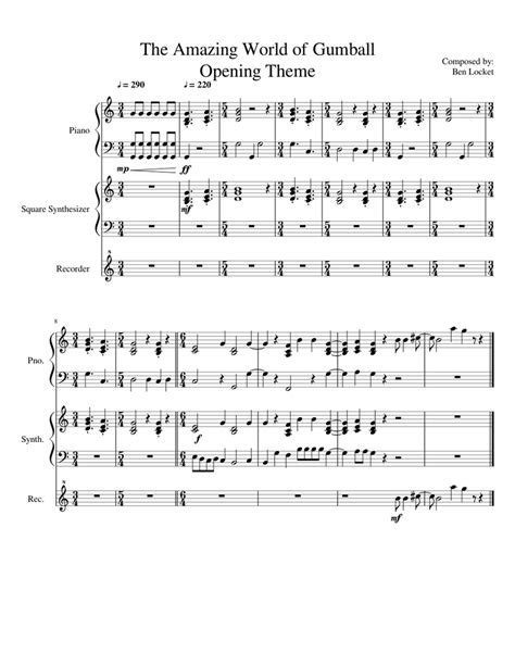 The Amazing World Of Gumball Theme Song Sheet Music For Piano