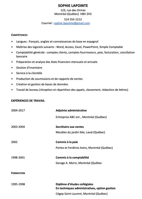 Modèle de CURRICULUM VITAE (CV) pour un emploi au Canada.  ENLOJA
