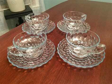 Blue Bubble Cups And Saucers Set Of 4 By Anchor Hocking Etsy