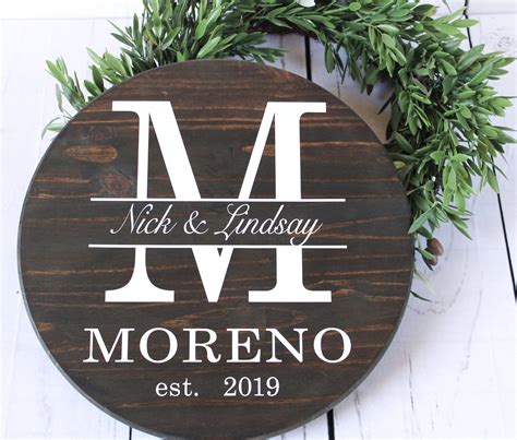 Monogrammed Personalized Wedding T Round Monogram Wood Etsy Uk