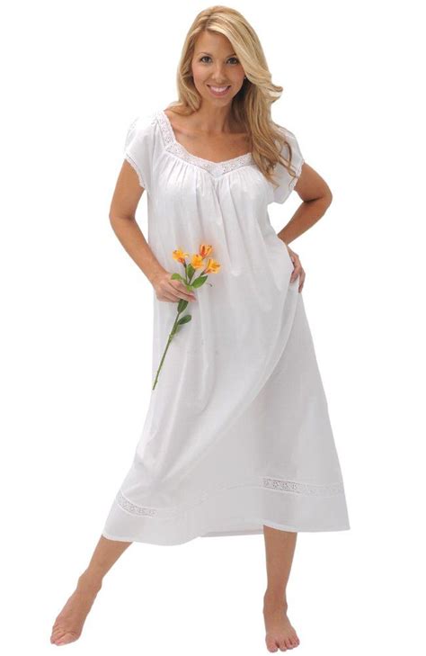 Alexander Del Rossa Womens Adele Cotton Nightgown Long Victorian Sleepwear Large White