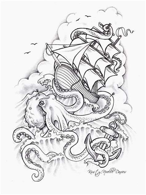 Octopus Sinking Ship Tattoo Design By Kirstynoelledavies On Deviantart