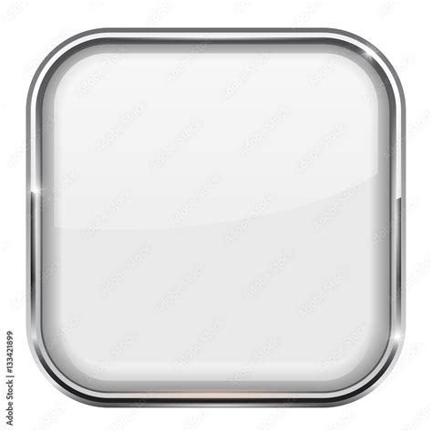 White Square Button Shiny 3d Icon With Metal Frame Stock Vector