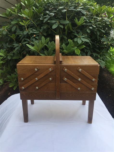 Vintage Wood Sewing Box According Style Sewing Basket Etsy Sewing
