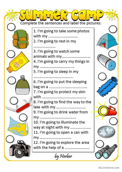 Summer Camp Ws Pictionary Picture D English Esl Worksheets Pdf And Doc