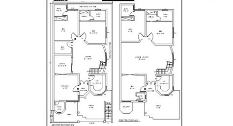 Three Bedroom House Ground And First Floor Plan Cad Drawing Details Dwg
