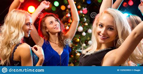 Beautiful Girls Have Fun At A Christmas Party Stock Image Image Of