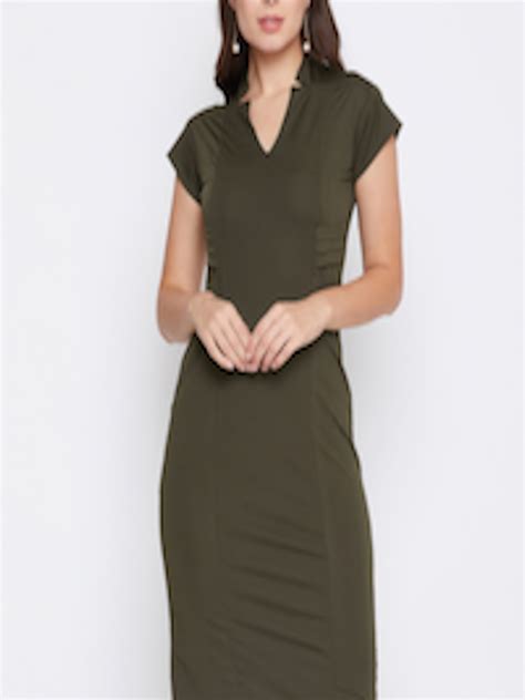 Buy Meee Women Olive Green Solid Sheath Dress Dresses For Women
