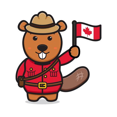 Cute Beaver Character Celebrated Canada Day Cartoon Vector Icon