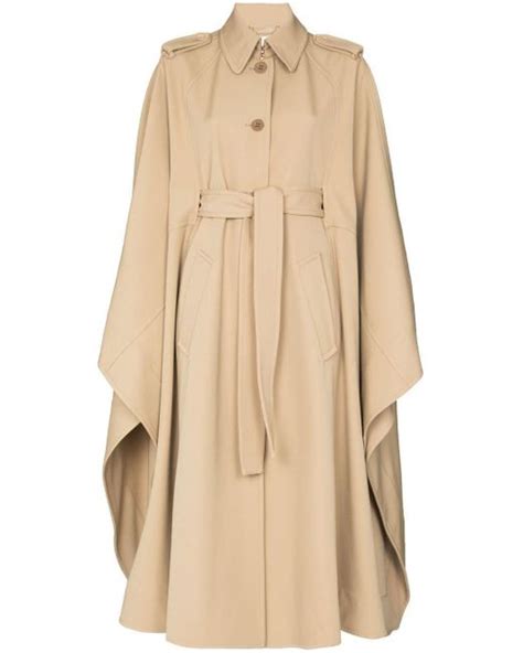 Chlo Wool Belted Cape Trench Coat In Natural Lyst