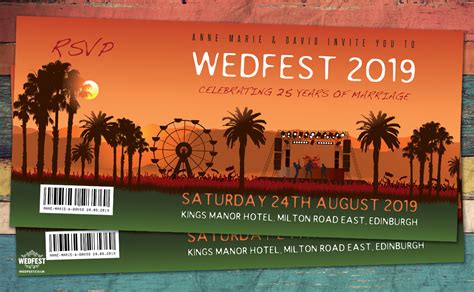 Coachella Sunset Music Festival Wedding Invitation Wedfest Festival